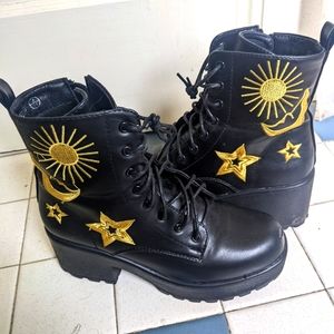 DOLLS KILL SUN AND MOON EMBROIDERED BOOTS